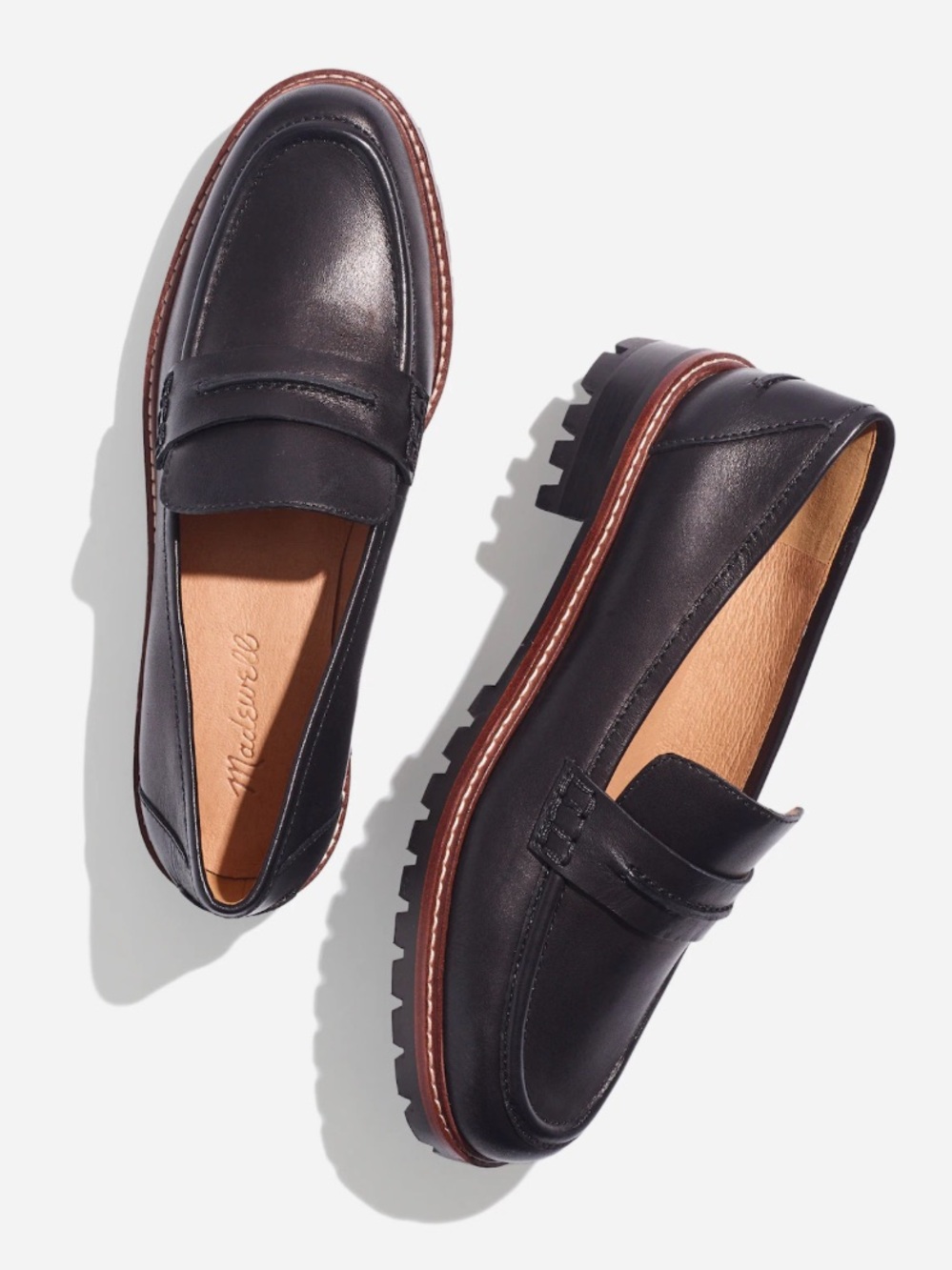 Madewell The Corinne Black Leather Lugsole Slip On Casual Loafers